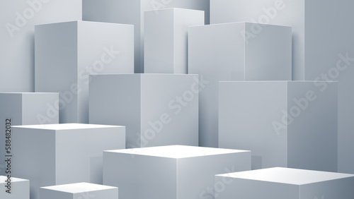 white staircase of cube of podiums on an isolated background  white geometric  realistic pedestal  cosmetic showcase  template  copy space  advertising  product display  3D Rendering