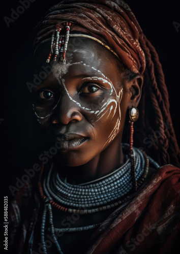 Hamar Tribal Woman Portrait-Face Paint-Generative AI
