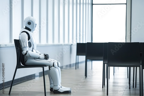 AI robot sitting and waiting for a job interview. Future concept. High quality generative ai © MVProductions