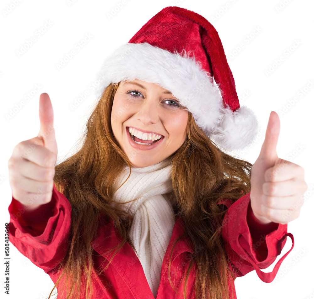 Festive redhead showing thumbs up Festive redhead showing thumbs up
