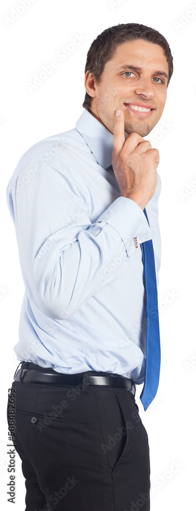 Thinking businessman touching his chin Thinking businessman touching his chin