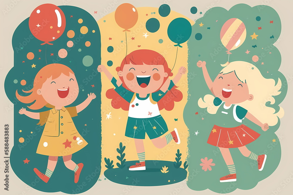 Children Protection Day. Conceptual image in retro style created with Generative AI technology. Children Protection Day. Conceptual image in retro style created with Generative AI technology.
