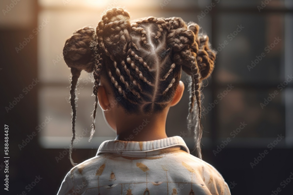 Child girl with zizi braids in afro style, rear view. AI generated ...
