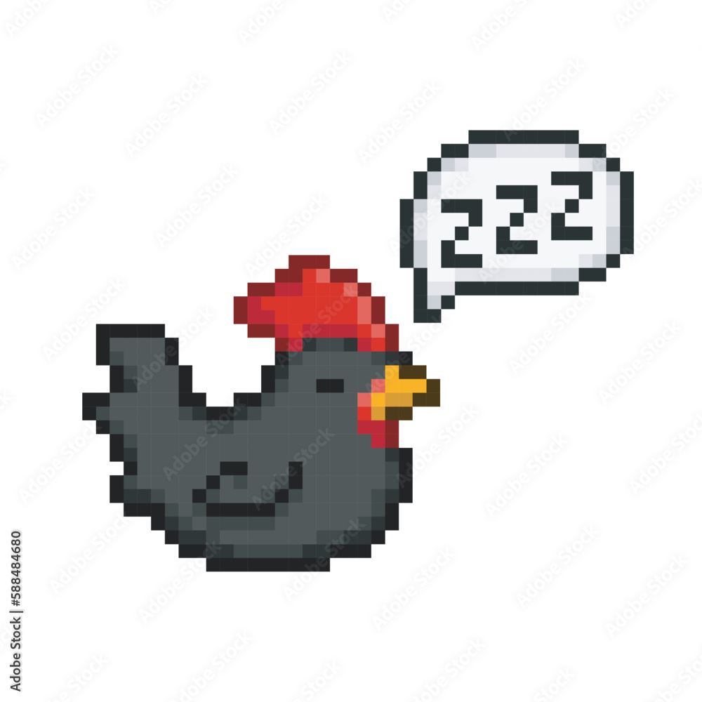 Black chicken taking a nap, pixel art animal Black chicken taking a nap, pixel art animal