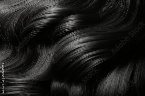 Black hair texture background. Generative AI. photo