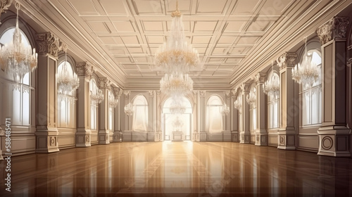 Luxurious classical ballroom as digital interior design illustration. Generative ai © Jesus From Baku