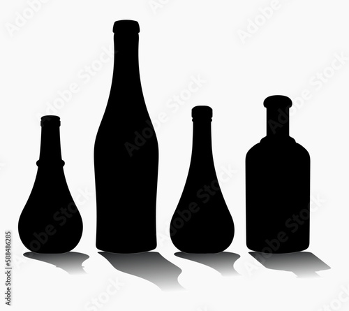 Shape of silhouette of bottle for alcohol, beer, kvass, waters. Outline of a container for storing liquid