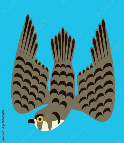 Dive kestrel or falcon of the Ukrainian steppes, stylized as the small coat of arms of Ukraine trizub