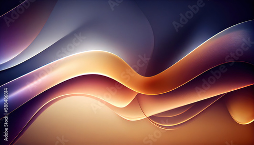 Abstract Shiny neon glass translucent wavy composition with gradient transition, blue beige white gold yellow  elegant clean background - generative AI.