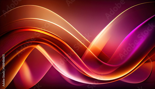 Abstract Shiny neon glass translucent wavy composition with gradient transition, beige magenta maroon elegant clean background - generative AI.