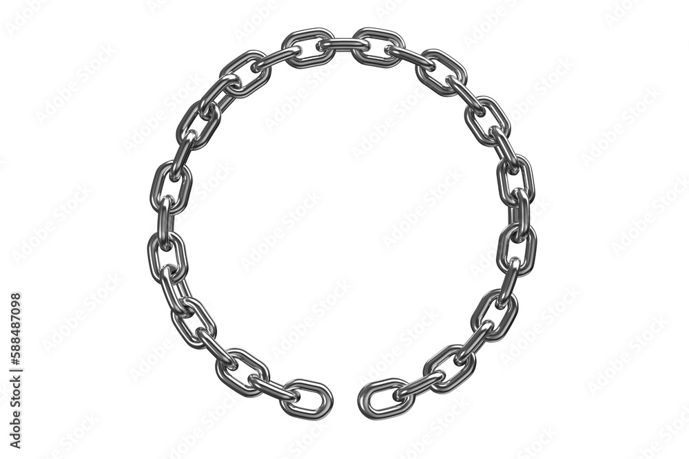 Close up 3d image of broken circular chain Close up 3d image of broken circular chain