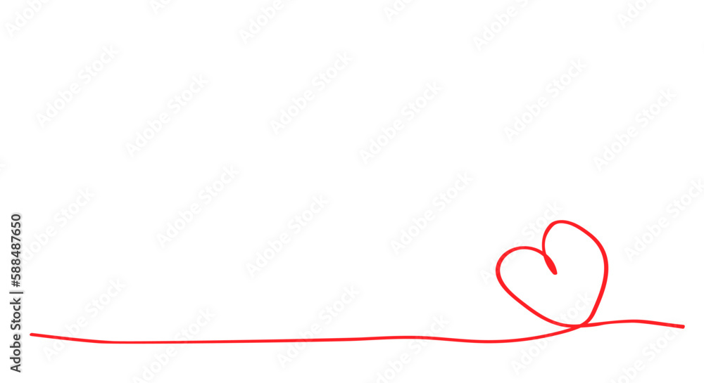 Continuous Line Drawing Heart. Black Sketch. Love One Line Illustration. Minimal illustration from thin red line on white background.