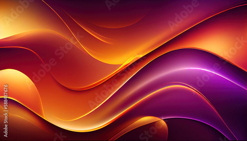 Abstract Shiny neon glass translucent wavy composition with gradient transition, purple yellow red pink beige elegant clean background - generative AI.