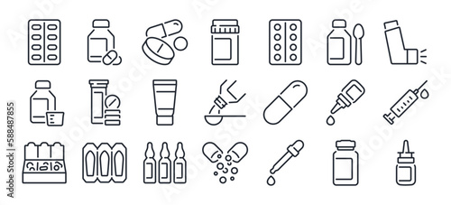 Valokuva Pharmaceutical dosage forms editable stroke outline icon isolated on white background flat vector illustration