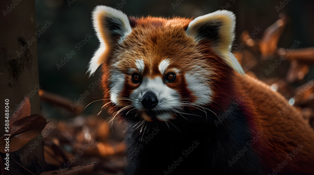 Red panda in Temperate Forest. Generative AI