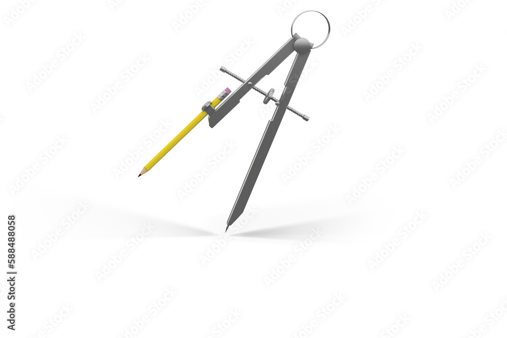 Computer graphic image of drawing compass with pencil Computer graphic image of drawing compass with pencil