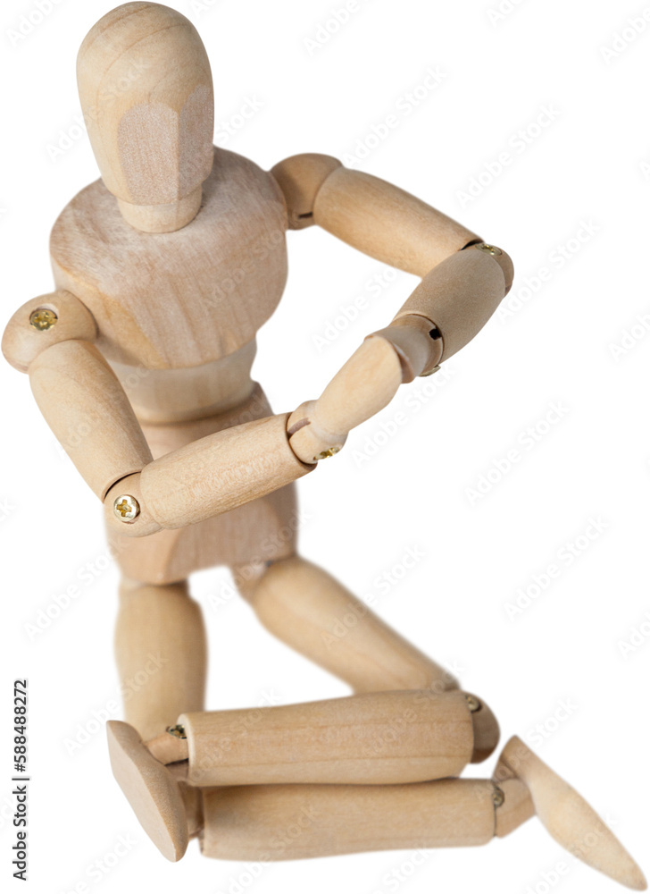 Wooden 3d figurine performing yoga on floor Wooden 3d figurine performing yoga on floor