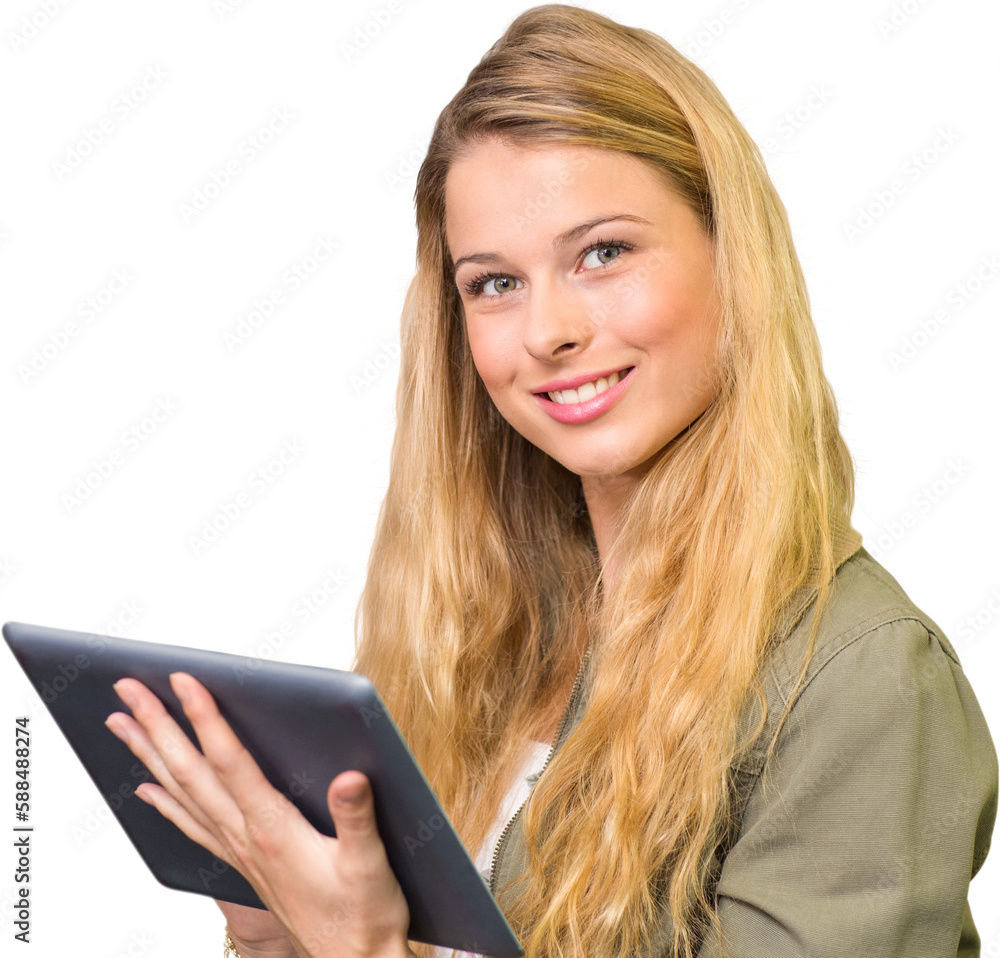 Portrait of happy female student using digital tablet Portrait of happy female student using digital tablet