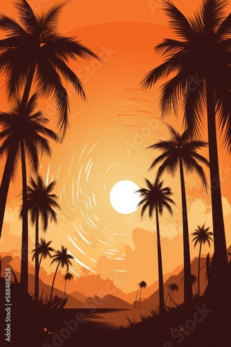 Tropical sunset with palm trees. © Enea
