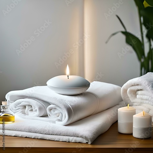 spa setting with candles, Relaxing environment, peace, moment of tranquility, massage, relaxation, mental and physical well-being