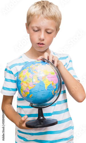 Boy looking at globe