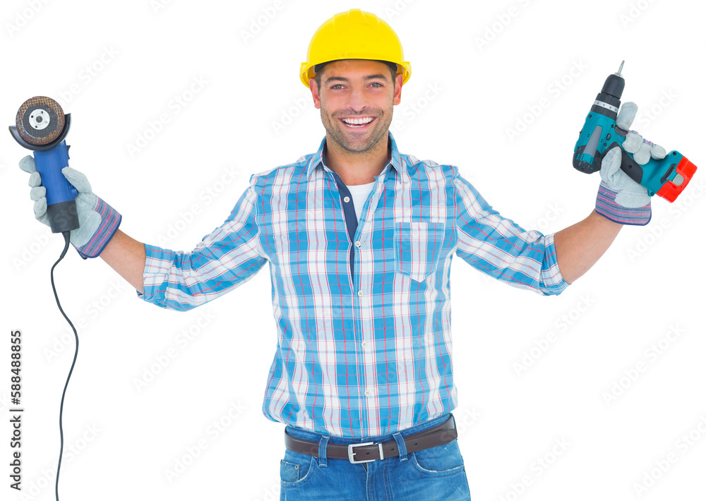 Manual worker holding power tools Manual worker holding power tools