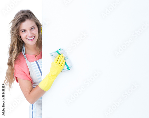 Hipster woman cleaning poster
