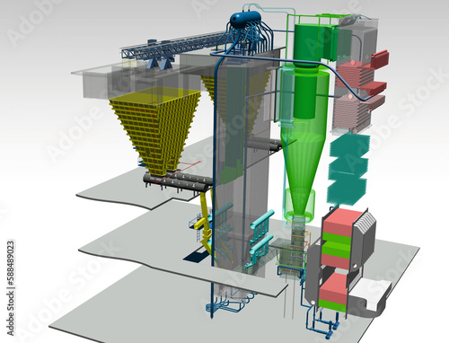 circulating fluidized bed boiler 3D illustration photo