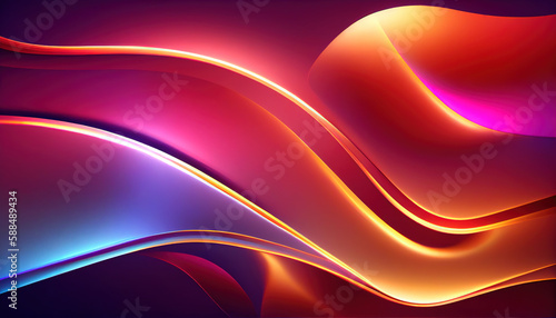 Abstract Shiny neon glass translucent wavy composition with gradient transition  red blue white yellow pink purple beige elegant clean background - generative AI.