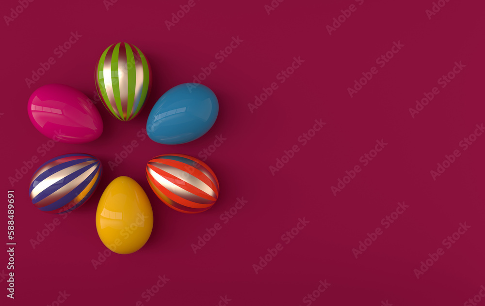 Colorful and gold striped easter eggs background. 3d render. Happy Easter eggs big hunt or sale banner Colorful and gold striped easter eggs background. 3d render. Happy Easter eggs big hunt or sale banner