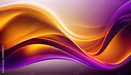 Abstract Shiny neon glass translucent wavy composition with gradient transition, yellow pink purple white red elegant clean background - generative AI.