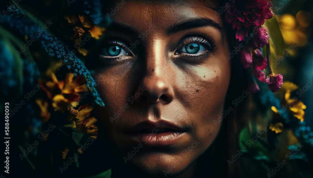 The beautiful women smiled in the forest generated by AI The beautiful women smiled in the forest generated by AI