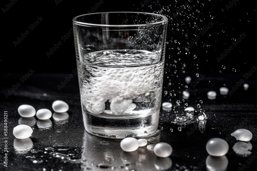 Recovering from a hangover and nursing a headache with aspirin concept with effervescent