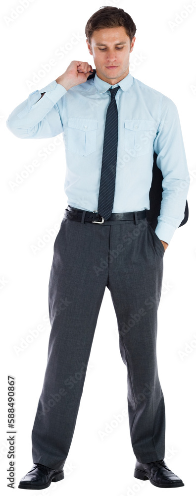 Serious businessman holding his jacket Serious businessman holding his jacket