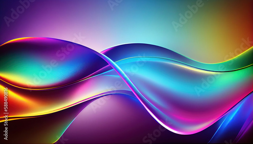 Abstract Shiny neon glass translucent wavy composition with gradient transition  blue purple elegant clean background - generative AI.