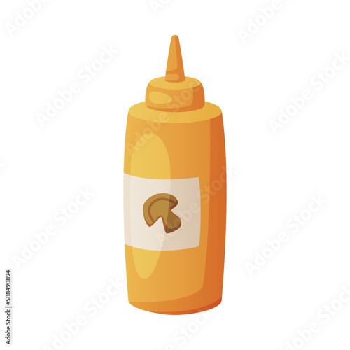 Mushroom Sauce or Mustard in Plastic Bottle as Fast Food Lunch Dressing Vector Illustration