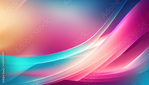 Abstract Shiny neon glass translucent wavy composition with gradient transition, pink blue beige elegant clean background - generative AI.