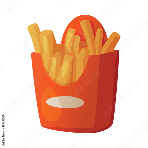 French Fries or Chips as Deep-fried Potatoes and Fast Food Lunch Vector Illustration