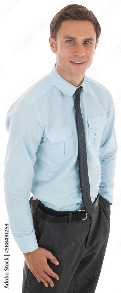 Happy businessman standing with hand in pocket Happy businessman standing with hand in pocket