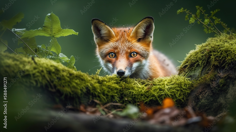 Obraz premium wildlife, baby fox in the jungle. cute, adorable.