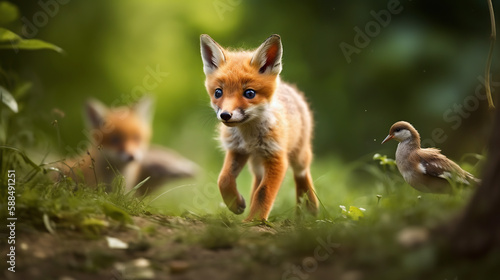 wildlife, baby fox in the jungle. cute, adorable.