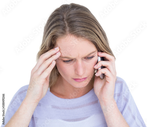 Unsmiling woman calling with her smartphone 
