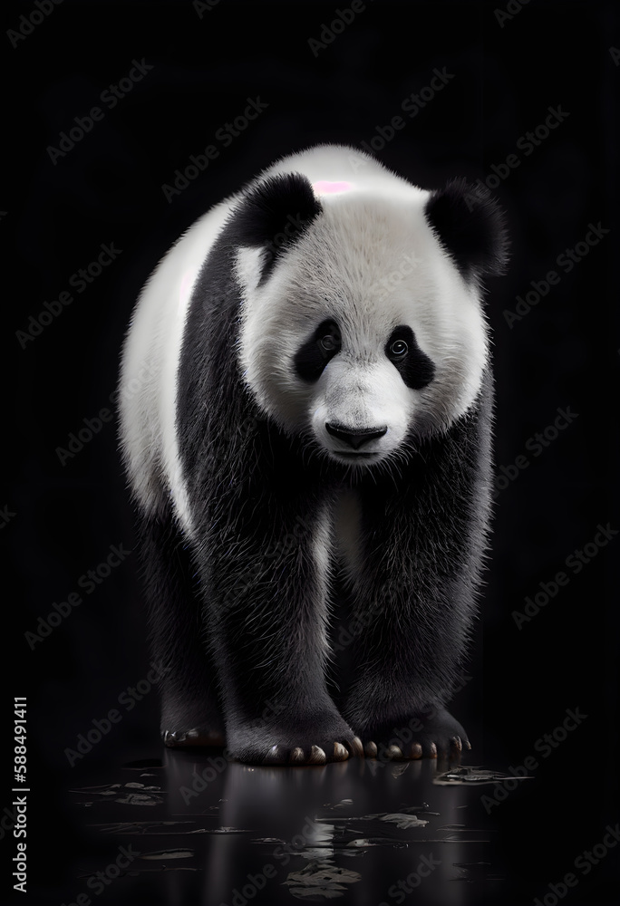 Cute panda full body on a black background. Generated AI