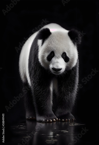 Cute panda full body on a black background. Generated AI