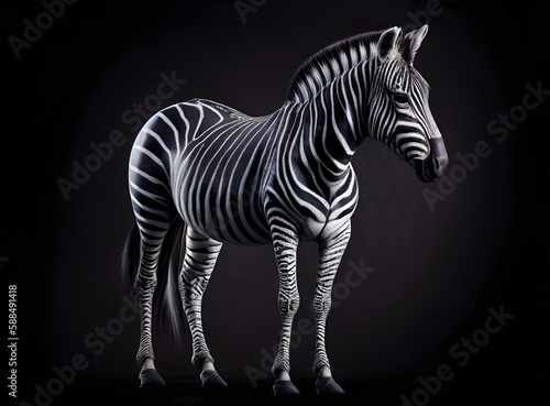 Beautiful zebra on a black background. Generated AI