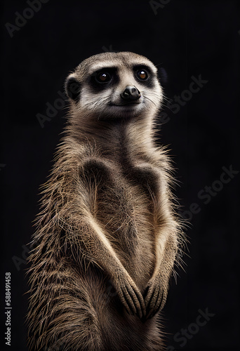 Meerkat on a black background. Generated AI