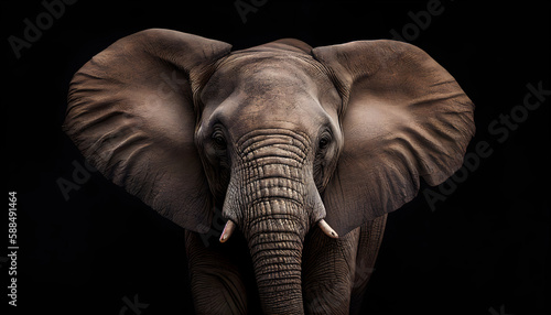 Beautiful elephant on a black background. Generated AI © Anna Lurye