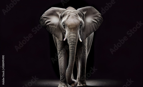 Beautiful big elephant on a black background. Generated AI