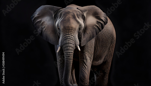 Big elephant on a black background. Generated AI