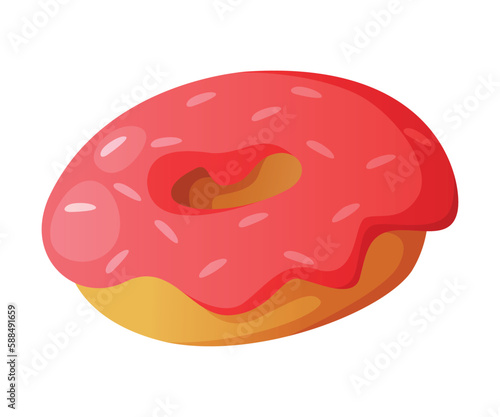 Sweet Donut with Sugar Glaze or Icing as Fast Food Dessert Vector Illustration